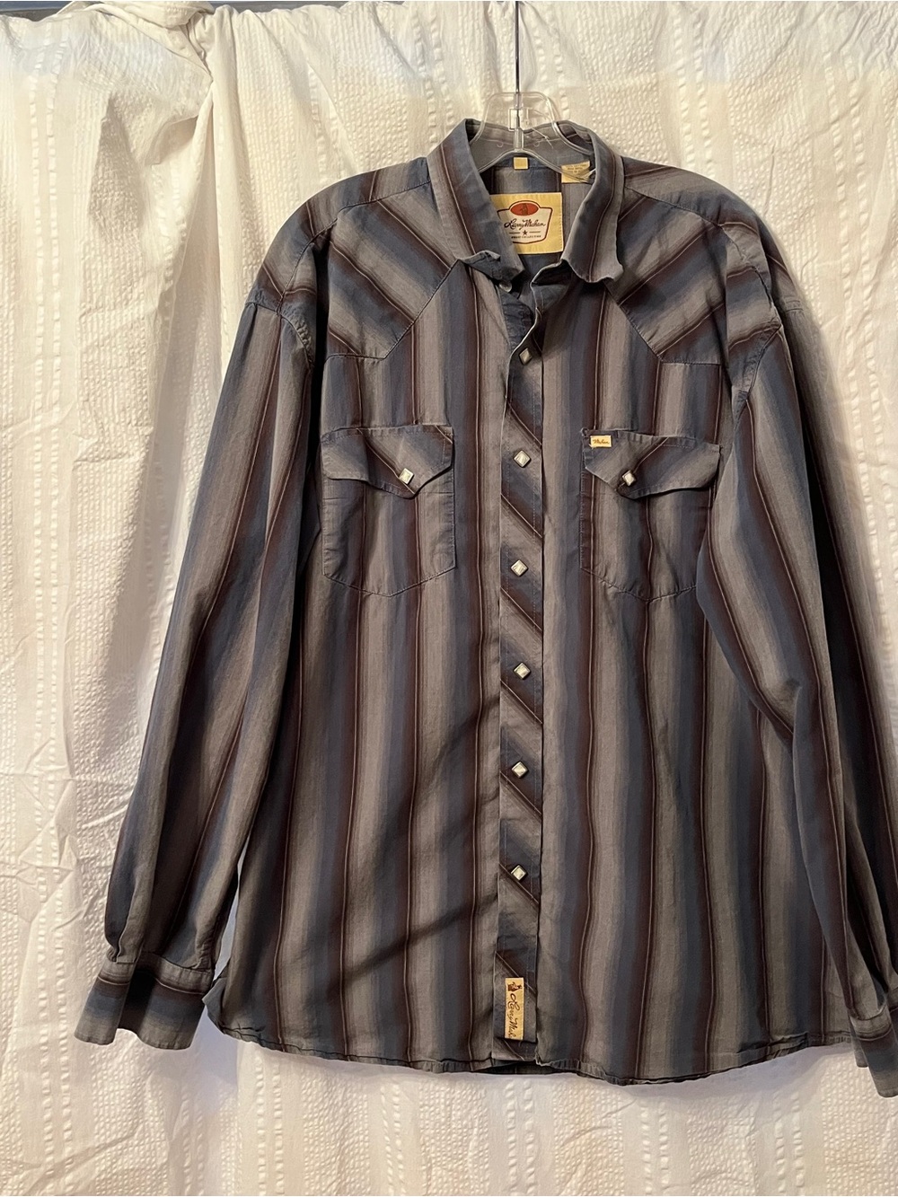 Larry Mahan Striped Western Shirt - Blue & Brown with pearl buttons XXL